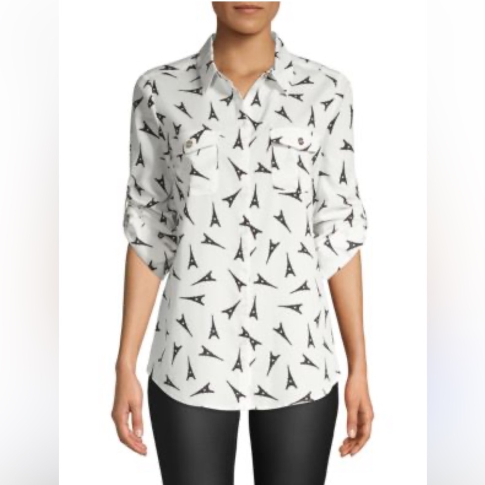 White Blouse With Eiffel Tower Print - image 3